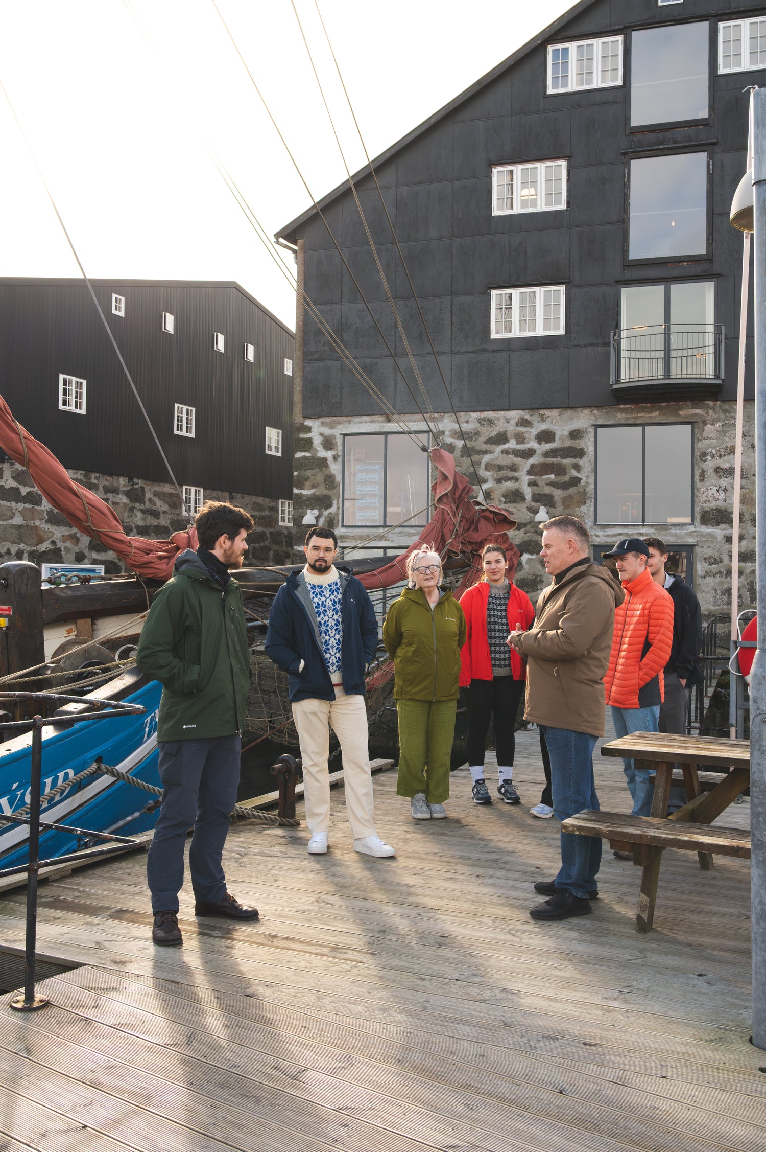 Visitors joining a guided tour at Tórshavn harbor in the Faroe Islands